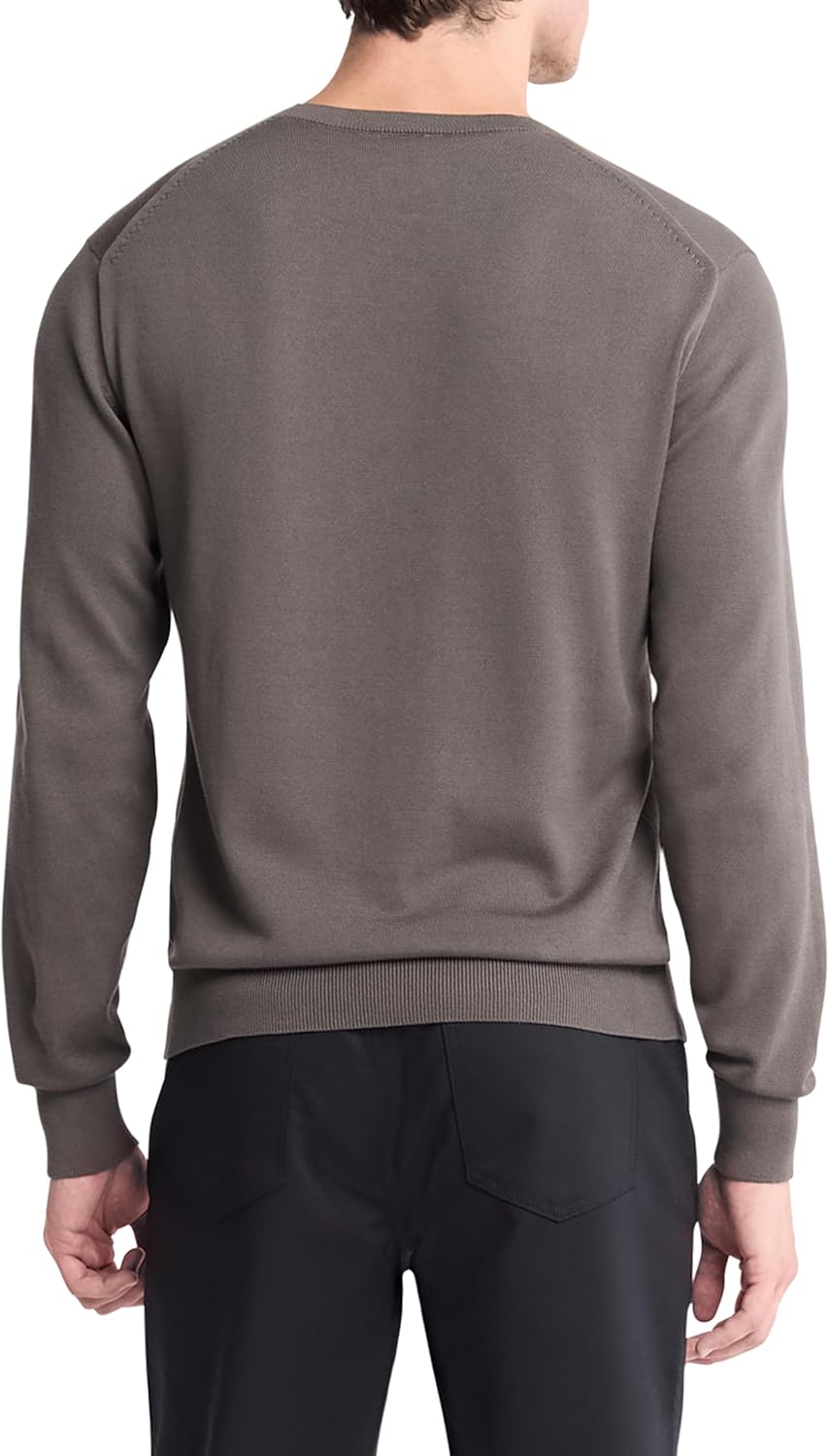 Мужской свитер Calvin Klein из смеси хлопка, объемный, с круглым вырезом, в рубчик, Juniper Mist — фото 2