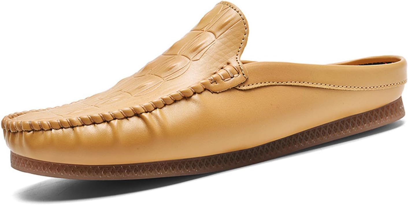 

Мужские кожаные слингбэки с круглым носком, тапочки Mules, удобные дышащие мягкие лоферы с мягкой подошвой для повседневной работы и свадебной одежды Etoryoox, желтый
