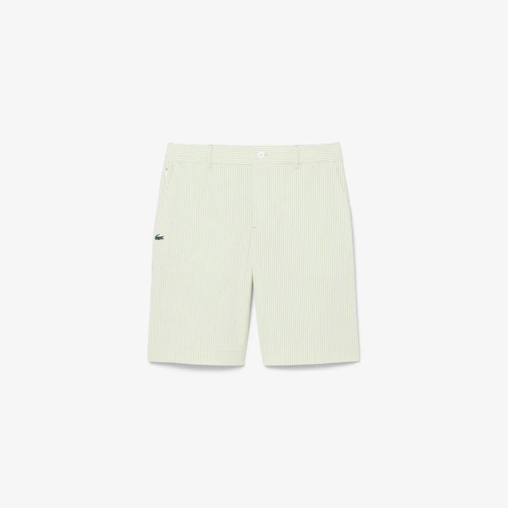 Мужские гольф-шорты из сирсакера жёлто-зелёные от Lacoste — фото 4
