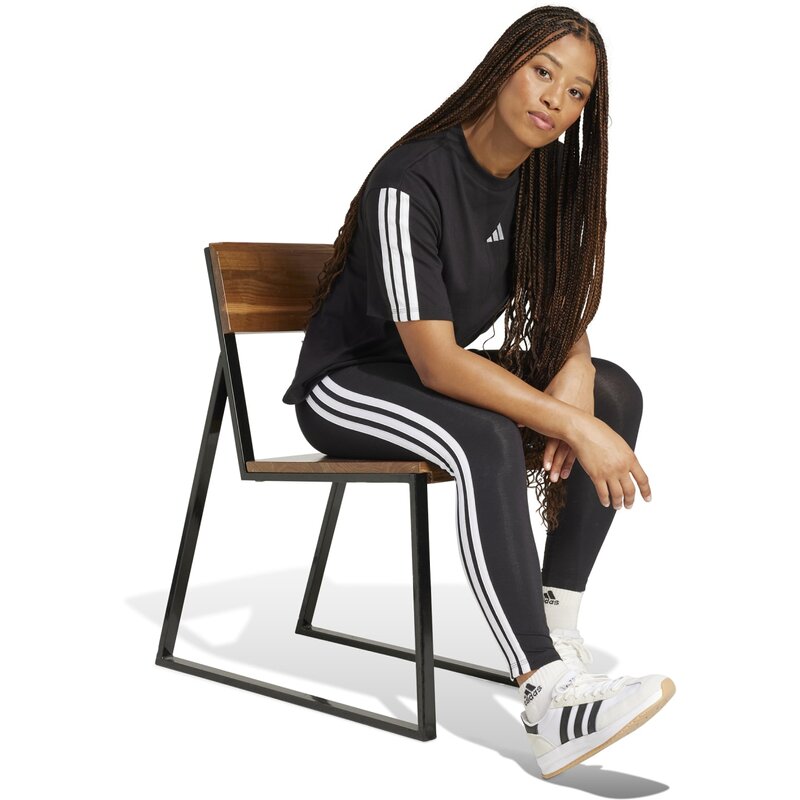 Обтягивающие базовые хлопковые колготки с тремя полосками Adidas, черный — фото 4