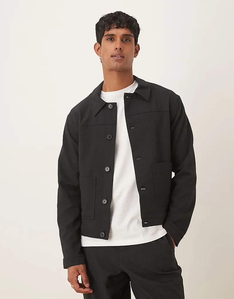 

Элегантная куртка Харрингтон ASOS DESIGN из черного сирсакера, Черный, Элегантная куртка Харрингтон ASOS DESIGN из черного сирсакера