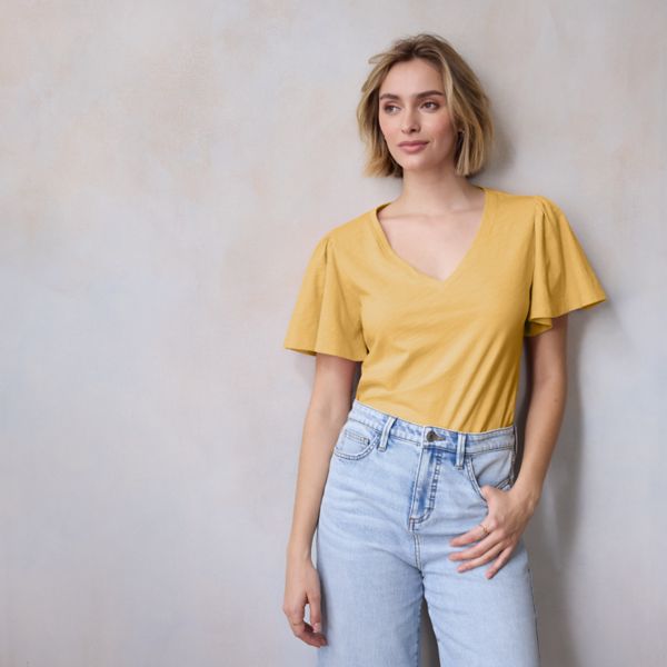 

Женский топ с v-образным вырезом и расклешенными рукавами Lc Lauren Conrad, цвет naples gold
