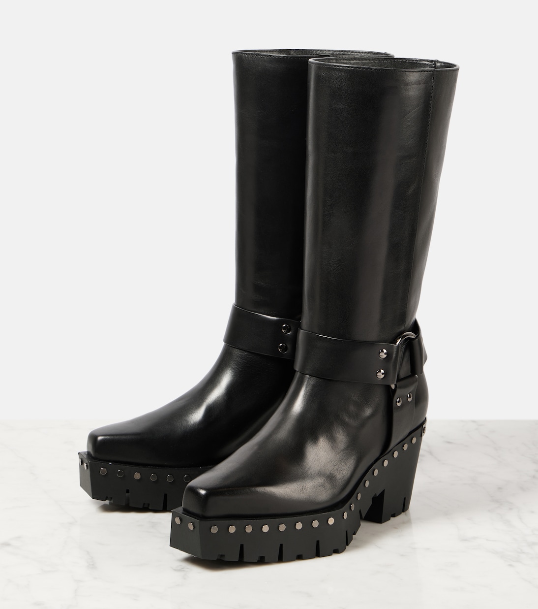 Кожаные байкерские ботинки Quinn 75 с заклепками Jimmy Choo, черный — фото 4