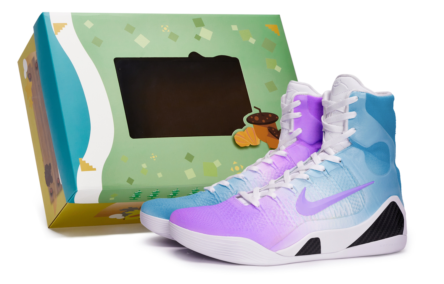 Кроссовки баскетбольные Nike Kobe 9 противоскользящие высокие унисекс белый черный синий фиолетовый — фото 2