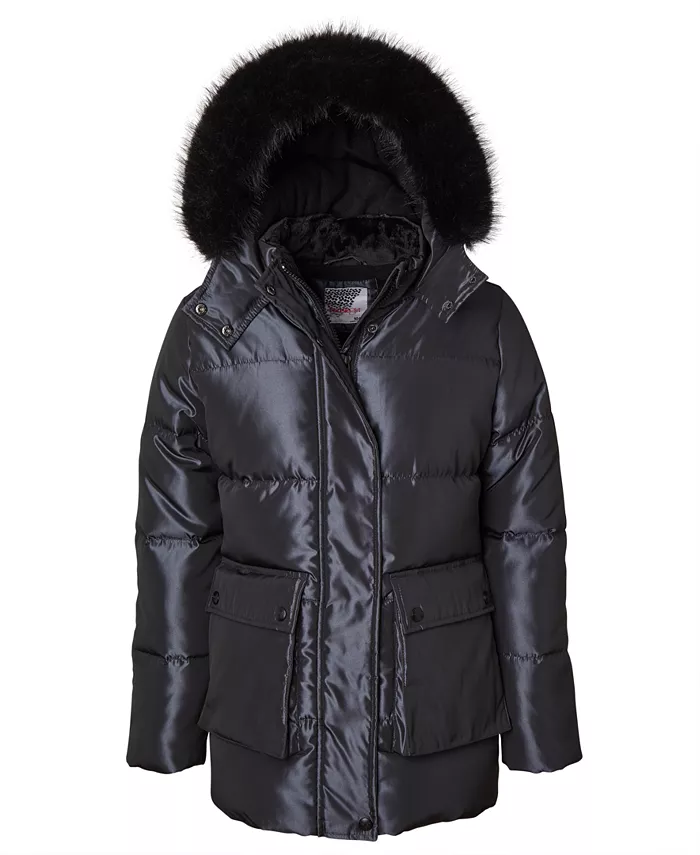 

Большая девочка радужная пуховик с капюшоном Kensie Girl, черный