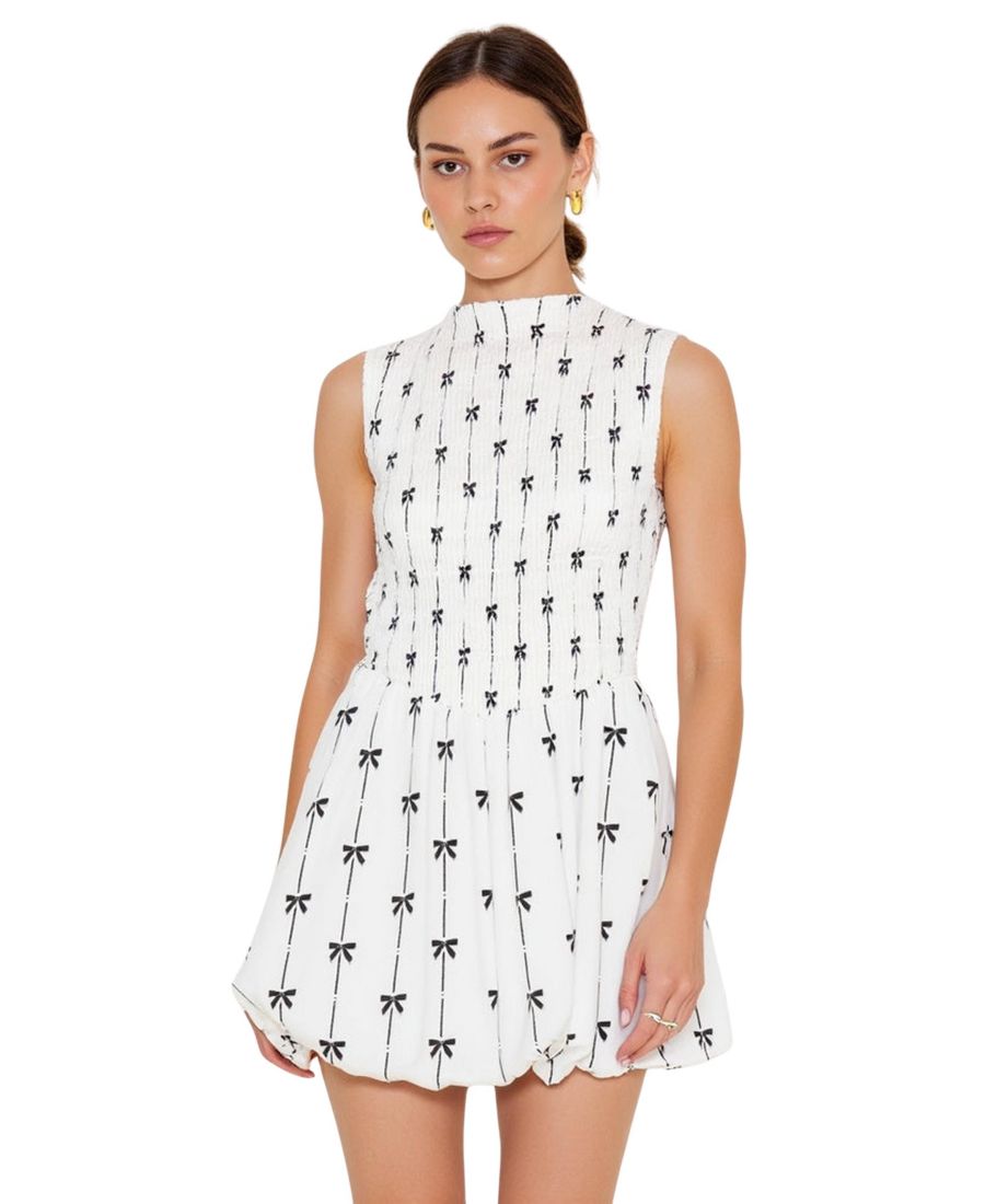 

Женское мини-платье без рукавов с присборенным воротником и вышивкой Modenaire, White