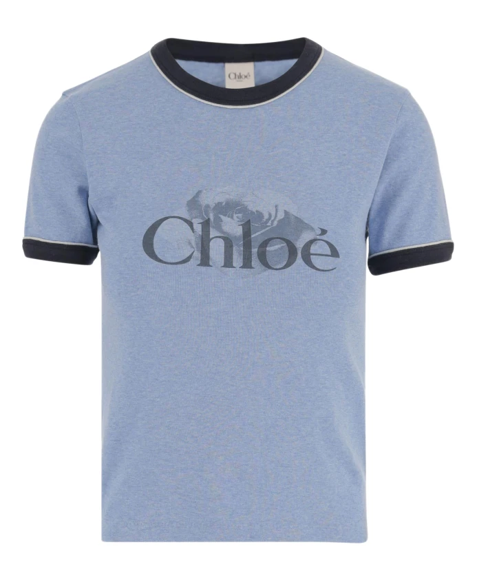 

Синяя футболка с круглым вырезом и логотипом. Chloã, синий