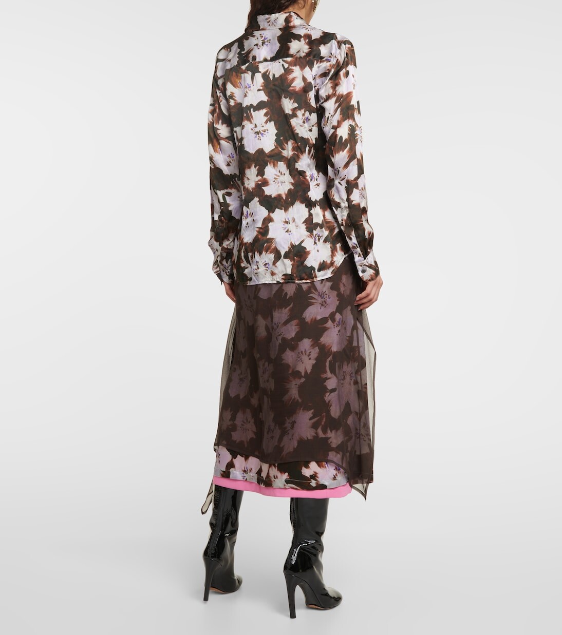 Рубашка chowy из шелкового атласа с цветочным принтом Dries Van Noten, мультиколор — фото 3