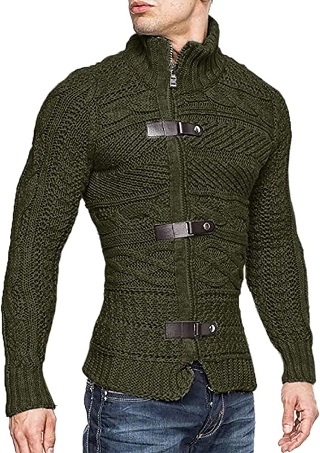 

Мужской кардиган с воротником-водолазкой и кожаными пуговицами Legou