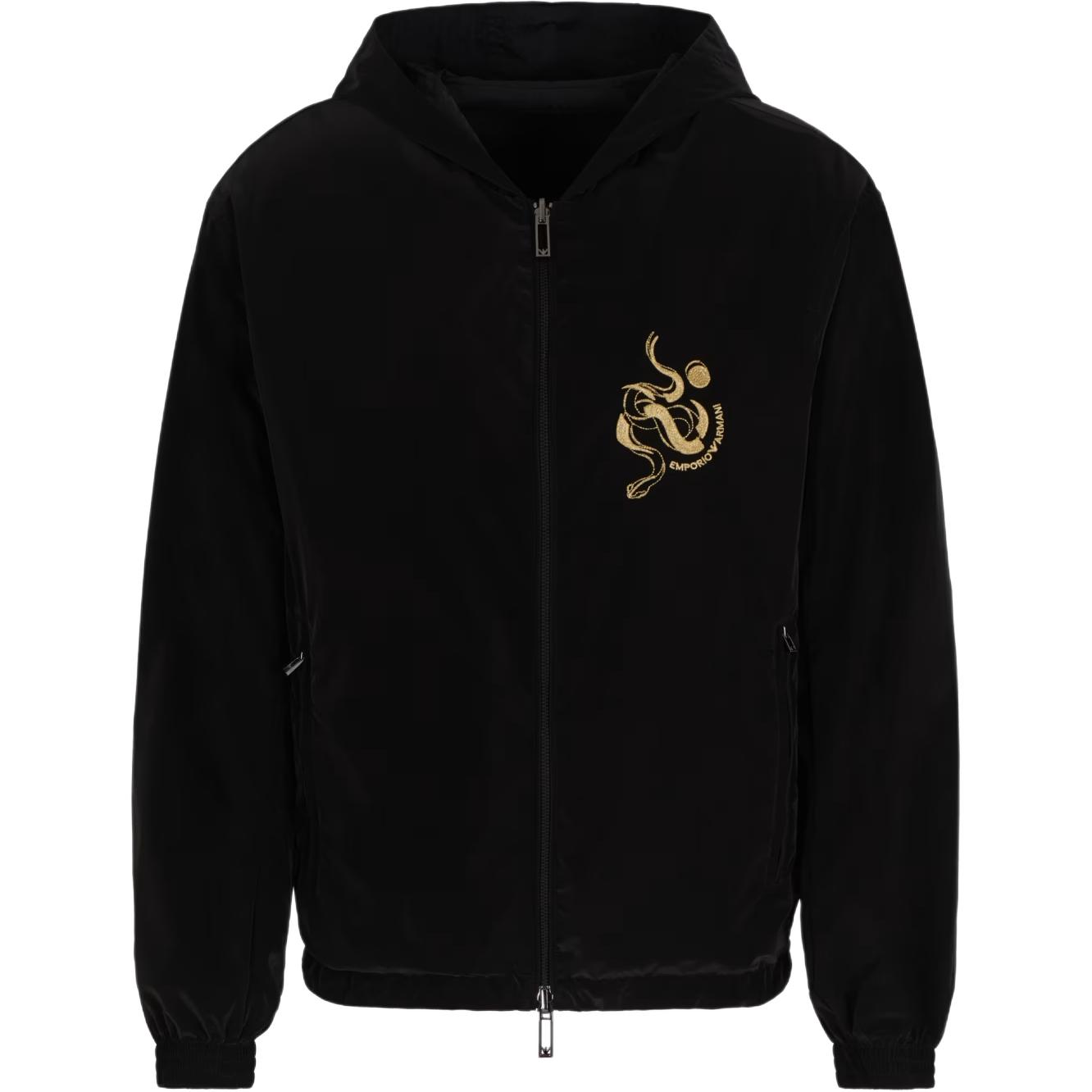 

Двусторонняя блузон с капюшоном из блестящего нейлона с вышивкой Emporio Armani, черный
