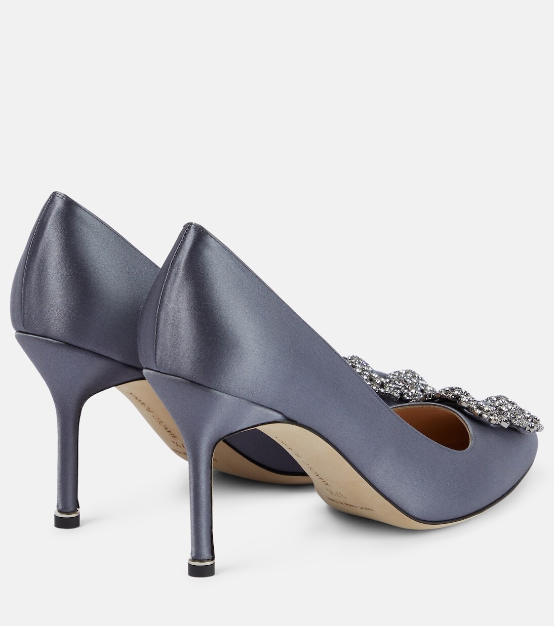 Атласные туфли hangisi 90 с декором Manolo Blahnik, серый — фото 3