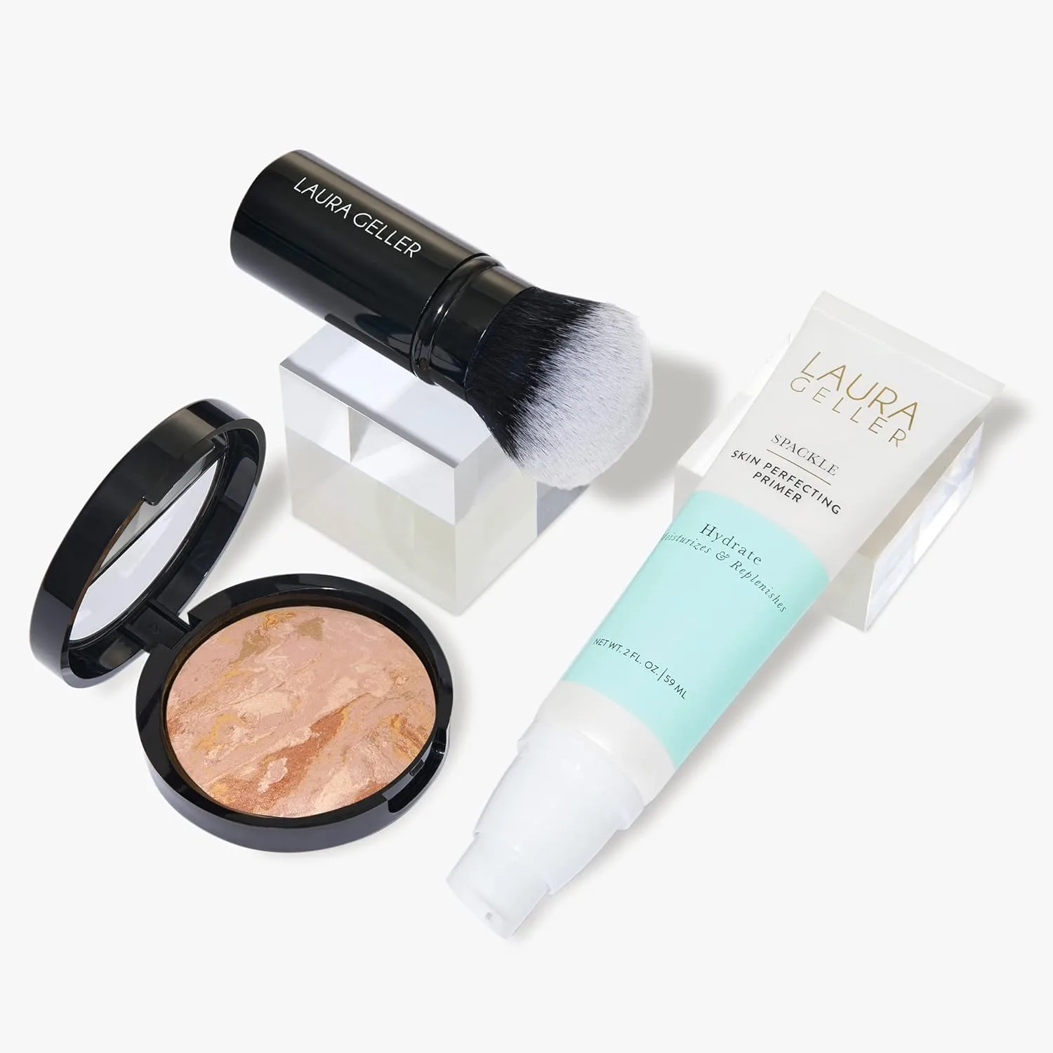 LAURA GELLER NEW YORK Набор Face the day (3 предмета) - тональная основа Balance-n-Brighten, оттенок Fair, праймер Spackle Skin Perfecting Primer, кисть для макияжа Hydrate + Airbrush Round Kabuki Brush, Fair