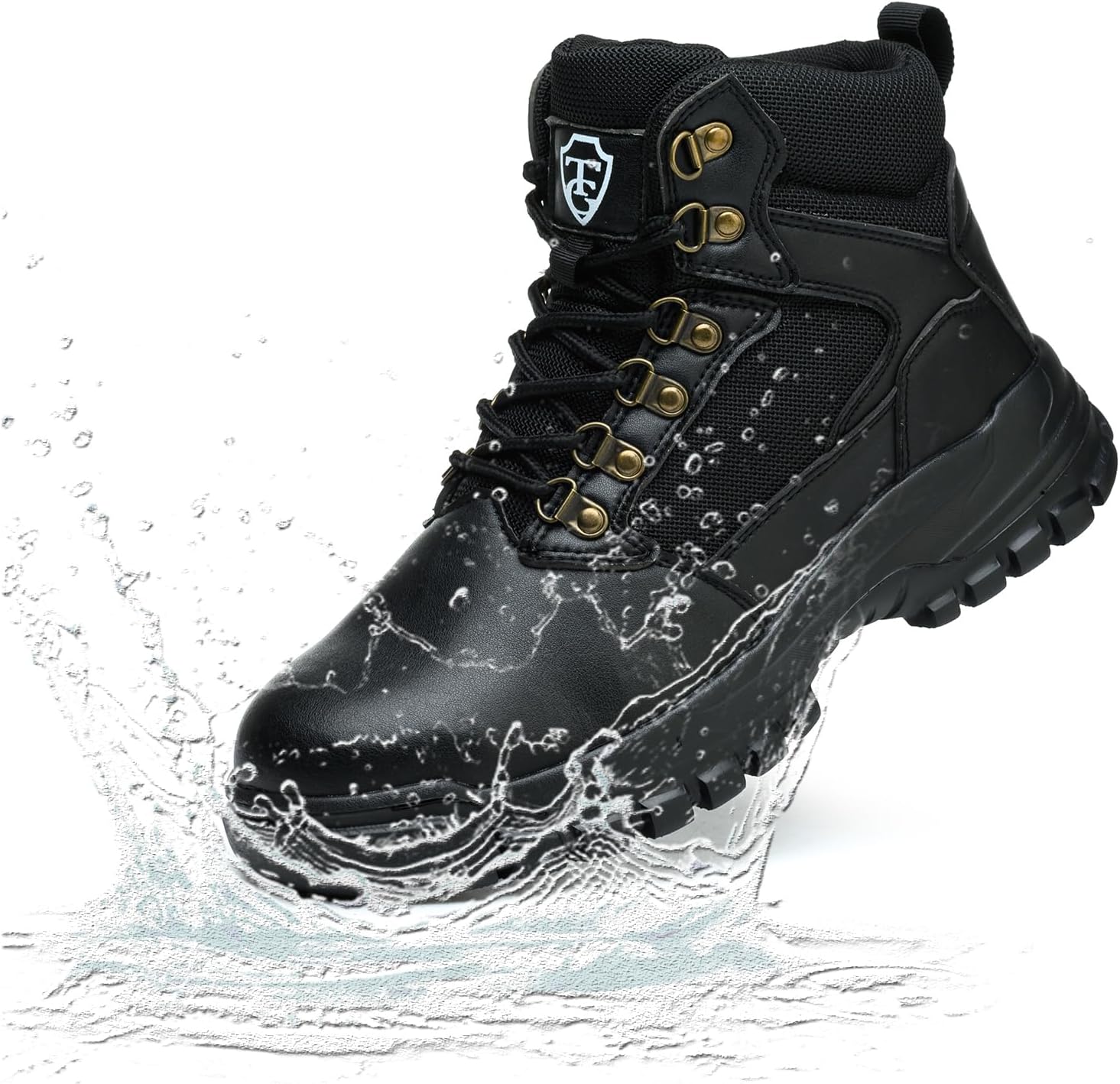 

Водонепроницаемые стальные ботинки PJZHJ с защитным носком для мужчин - 15 см легкие ботинки с стальным носком, пуленепробиваемые ботинки для строительства, черный