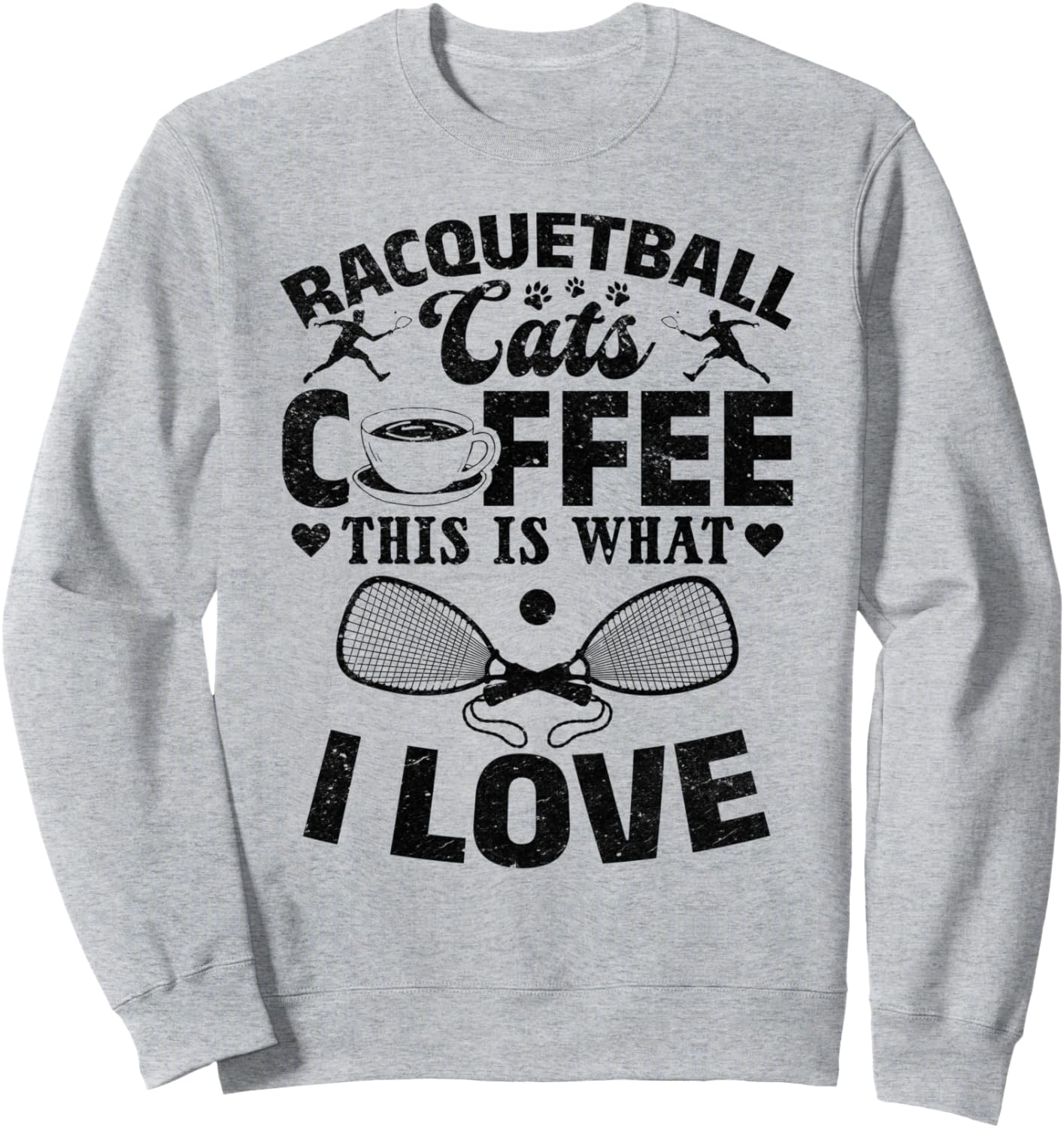 

Ракетбол, кот, кофе. Вот что я люблю - толстовка для любителей кошек Racquetball Player & Cat Owner, серый