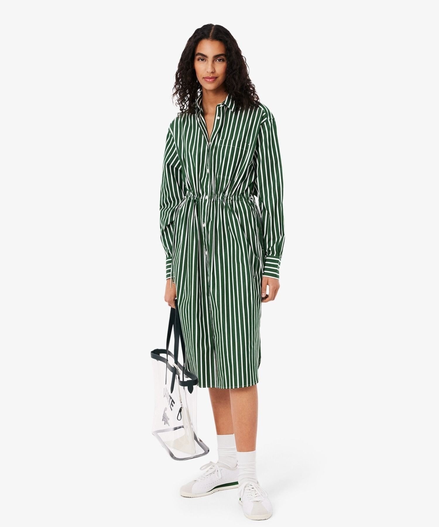 Платье-рубашка LACOSTE в полоску, 100% хлопок, зеленый — фото 4