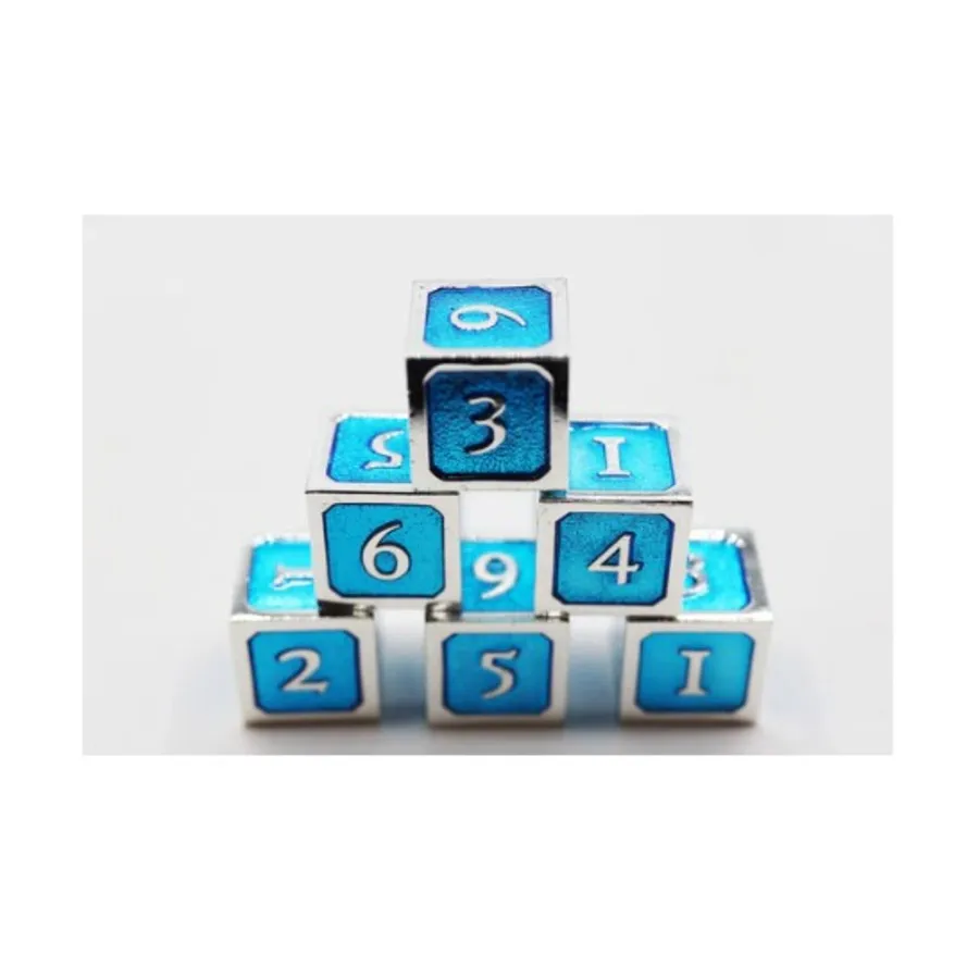 

d6 — синий с серебром (6), Dice Sets - Metal - D6's (Foam Brain Games)
