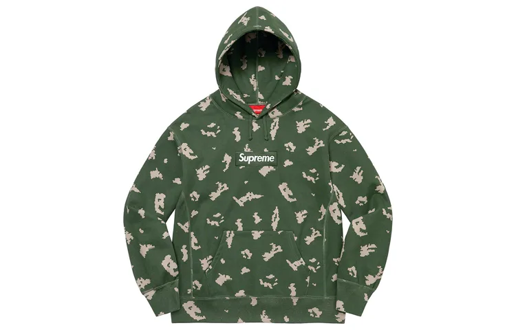 Толстовка с капюшоном Week 16 Box Logo Supreme, Olive Green Camouflage