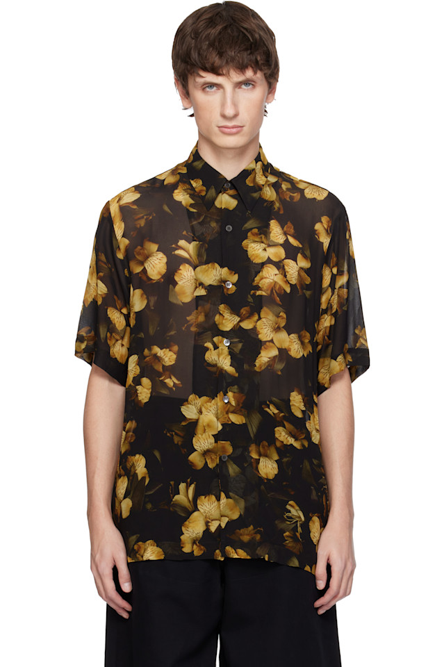 

Dries Van Noten Черная рубашка с цветочным принтом