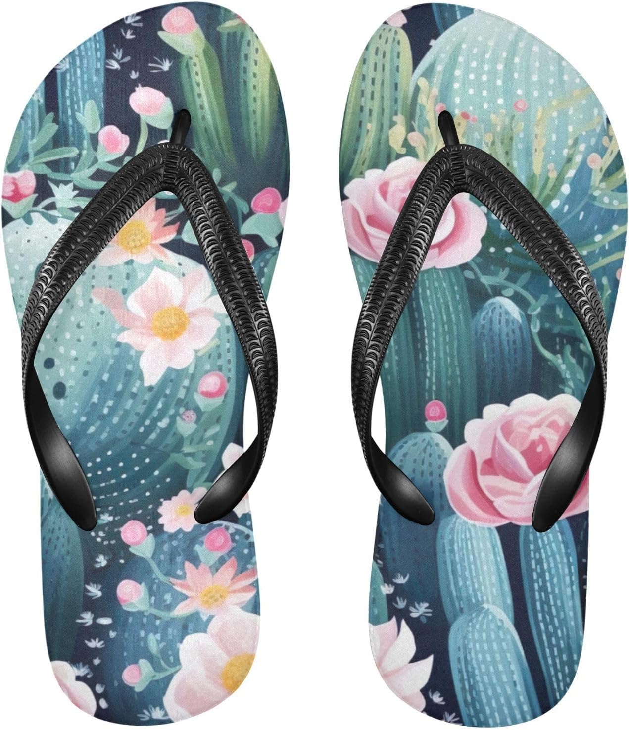 

Шлепанцы с цветочным рисунком кактусов, пляжные летние повседневные сандалии для женщин и мужчин, обувь для душа, размер XS Kfbe, Cactus Floral