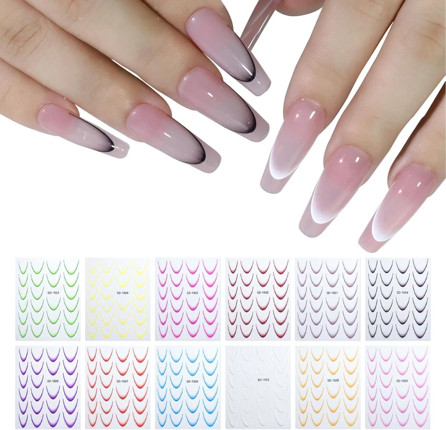 Набор самоклеящихся наклеек для ногтей French Tip L-ine, 12 листов Generisch
