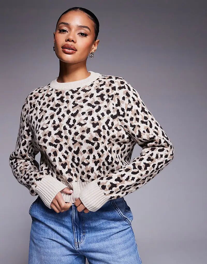 

Вязаный джемпер Barbour International Harley с леопардовым принтом бежевого цвета