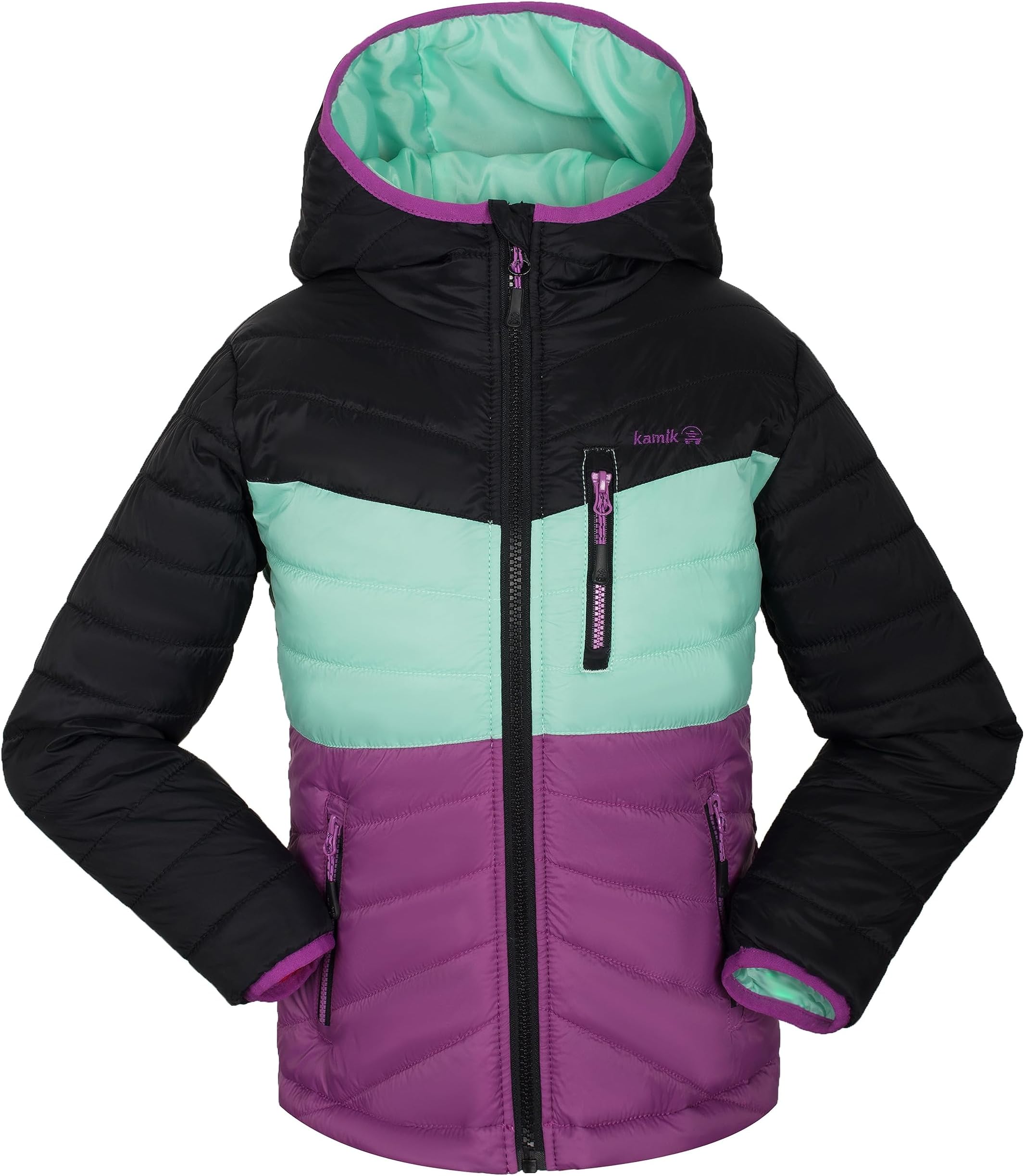 

Куртка Kamik Kids Harley Quilted Jacket (Toddler/Little Kids/Big Kids), цвет Black/Orchid
