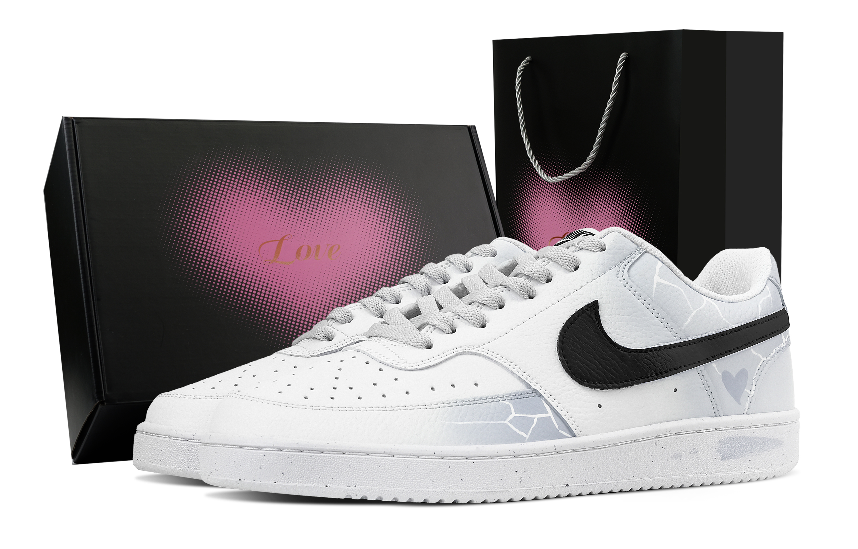 

Nike Кроссовки Court Vision 1 Misty Blue Rhyme Heart Box с низким верхом, устойчивые к истиранию, для скейтбординга, мужские, белого и синего цветов