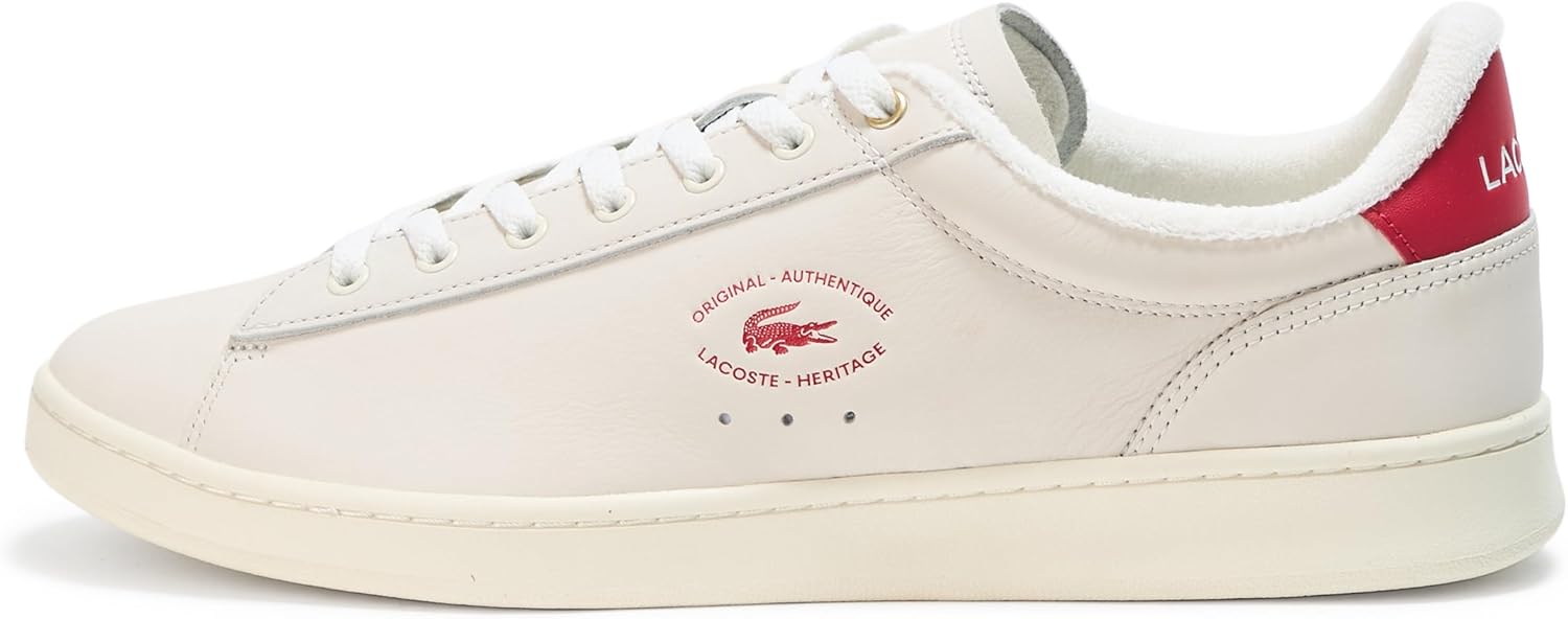 Мужские кожаные кроссовки Lacoste Carnaby, белый/красный — фото 2