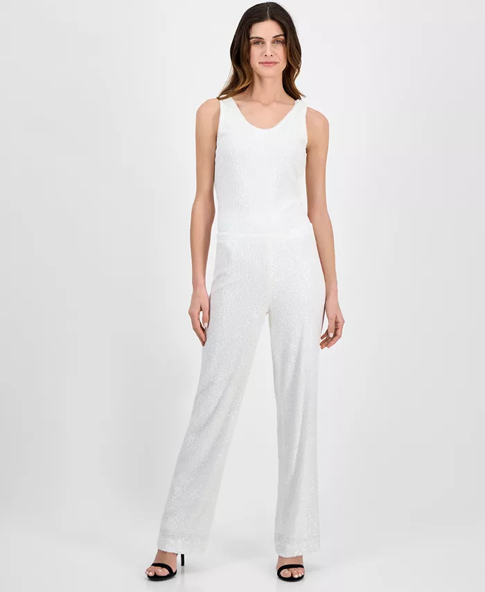 

Брюки Petite Pull-On с голливудской талией и пайетками Anne Klein, белый
