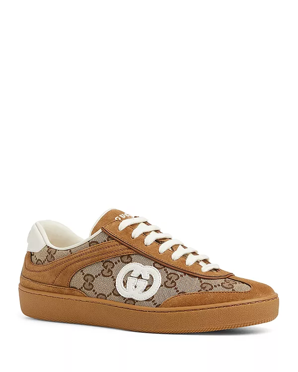 Женские кроссовки с переплетенными буквами G Gucci, коричневый