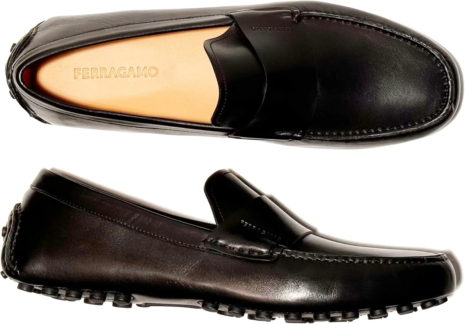 Мужские лоферы с ремешком Ferragamo GIULITO, черная кожа, мокасины-водители, без застежки (Salvatore), черный — фото 2