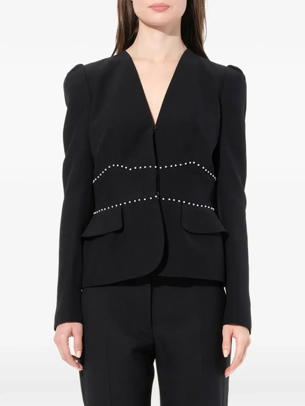 Куртка с V-образным вырезом и отделкой из искусственного жемчуга Alexander Mcqueen, черный