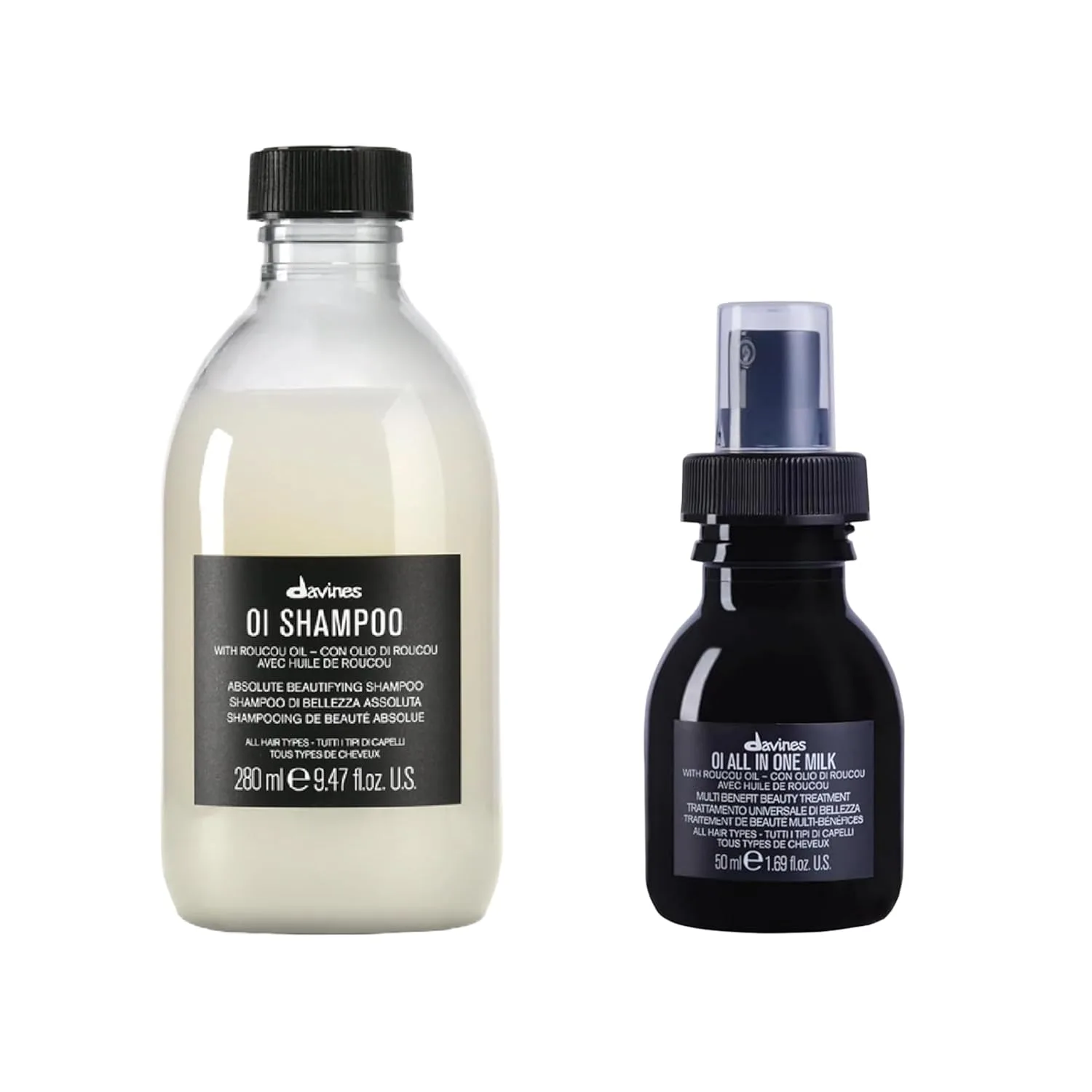 Шампунь Davines OI | Питательный шампунь для всех типов волос | Блеск, объем и шелковистая гладкость волос каждый день Шампунь (280 мл) + молочко (50 мл)