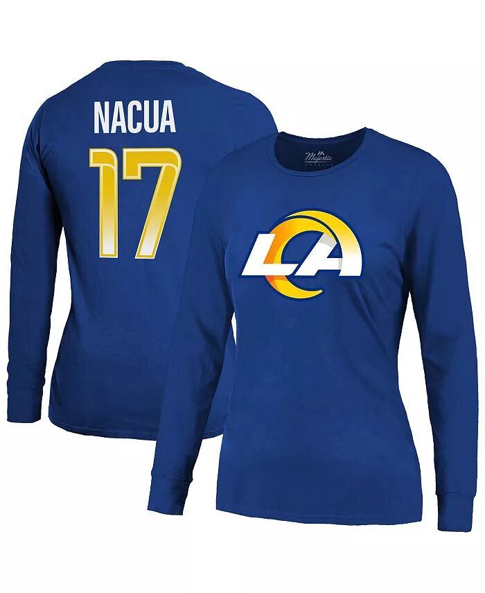 

Женская футболка с длинным рукавом Puka Nacua Royal Los Angeles Rams с именем игрока и номером Majestic