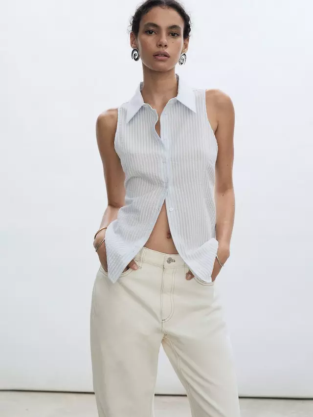 

Рубашка Mango Paulita Stripe Sleeveless, цвет blue/white