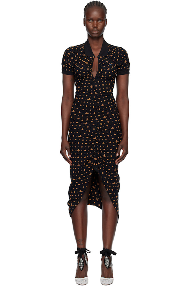 

Vivienne Westwood Черное платье-миди с принтом в стиле пикет