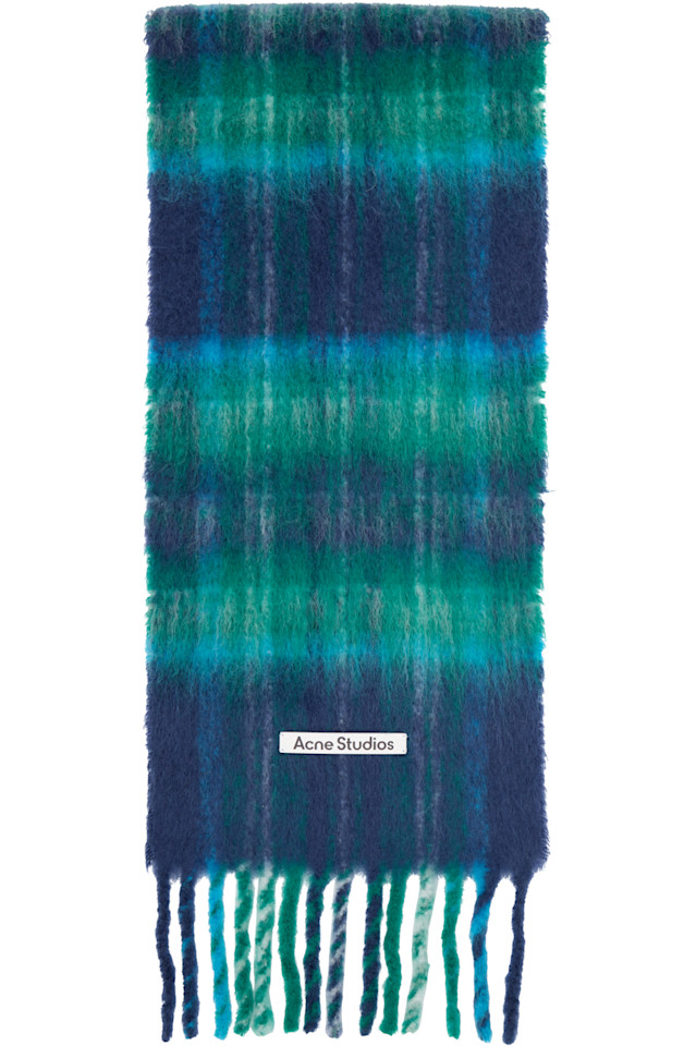 

Acne Studios Клетчатый шарф из мохера темно-синего и зеленого цвета