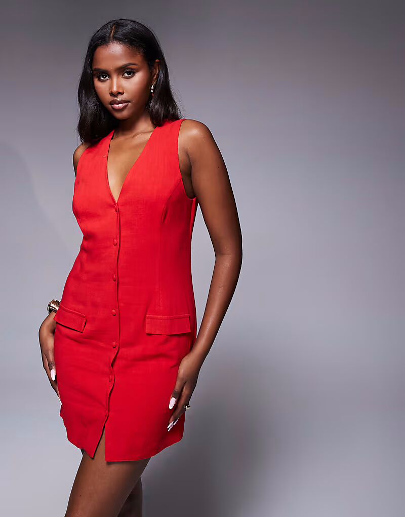 

Мини-платье-жилет из льна ASOS DESIGN красного цвета