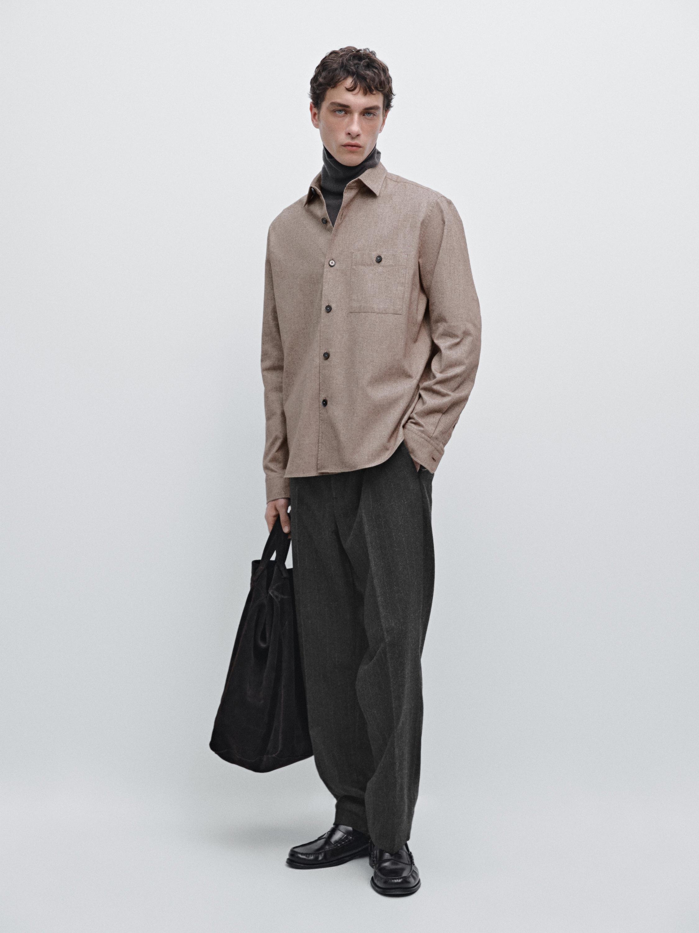 

Меланжевая рубашка с карманом Massimo Dutti, Medium Ecru