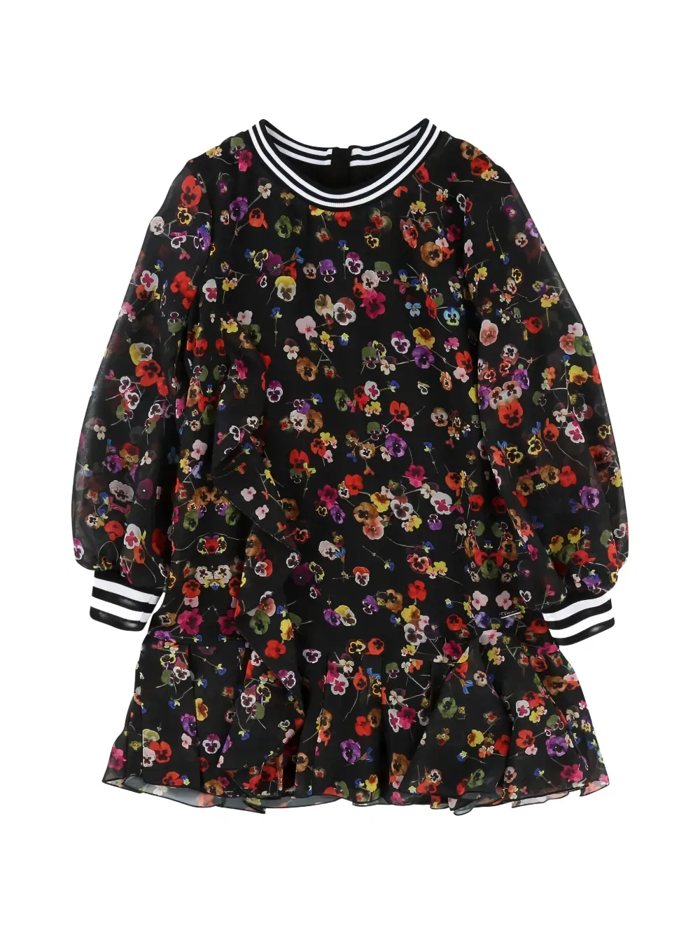Платье с цветочным принтом и оборками Givenchy Kids, черный