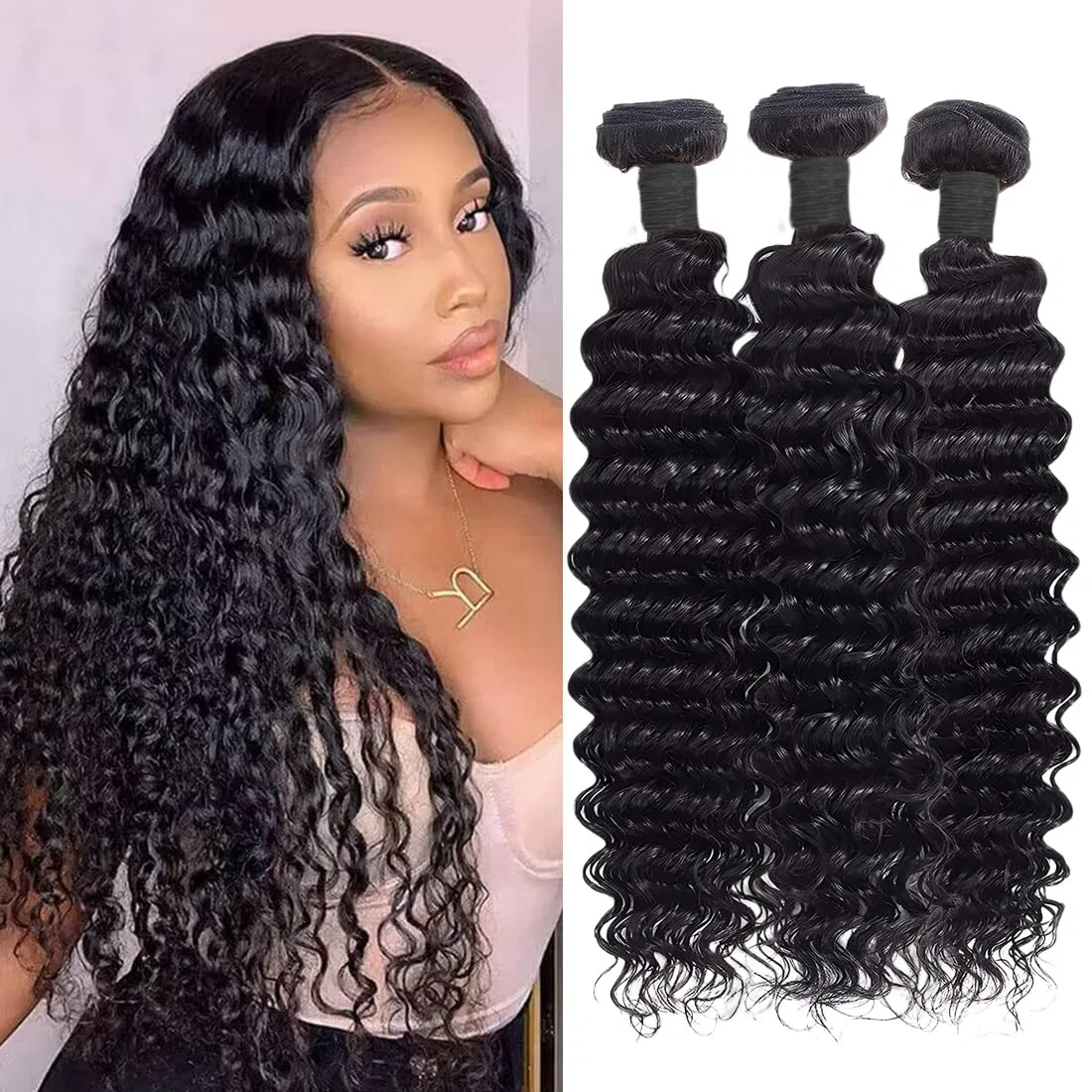 Набор натуральных волос «Deep Wave Bundles» от Shuanglong Head Design Wenyan, #1B