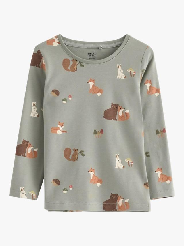 

Детская кофта с длинным рукавом из хлопковой смеси с принтом животных Lindex, Light Dusty Green
