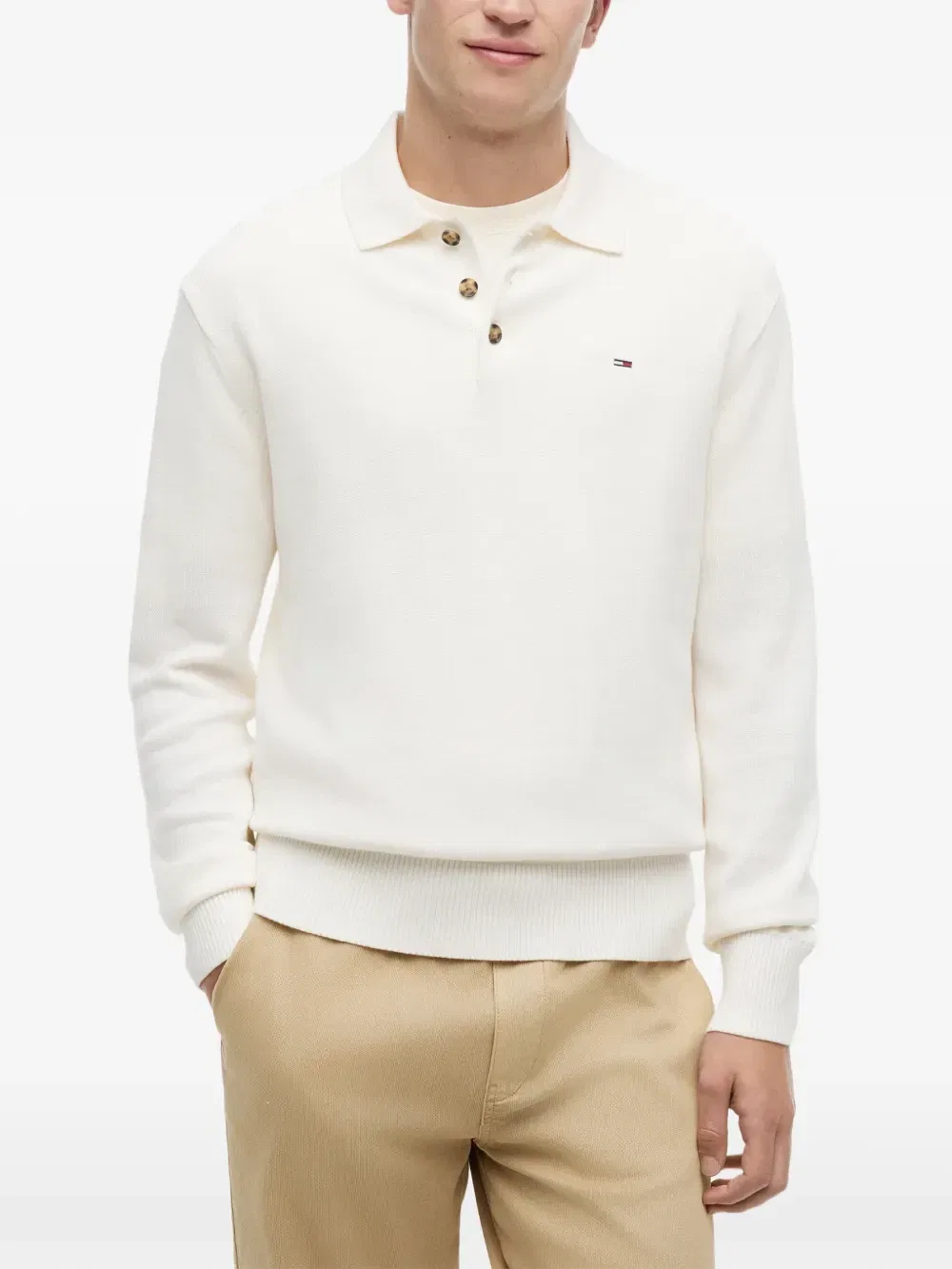 Рубашка-поло с длинным рукавом и нашивкой-логотипом Tommy Hilfiger, бежевый — фото 3