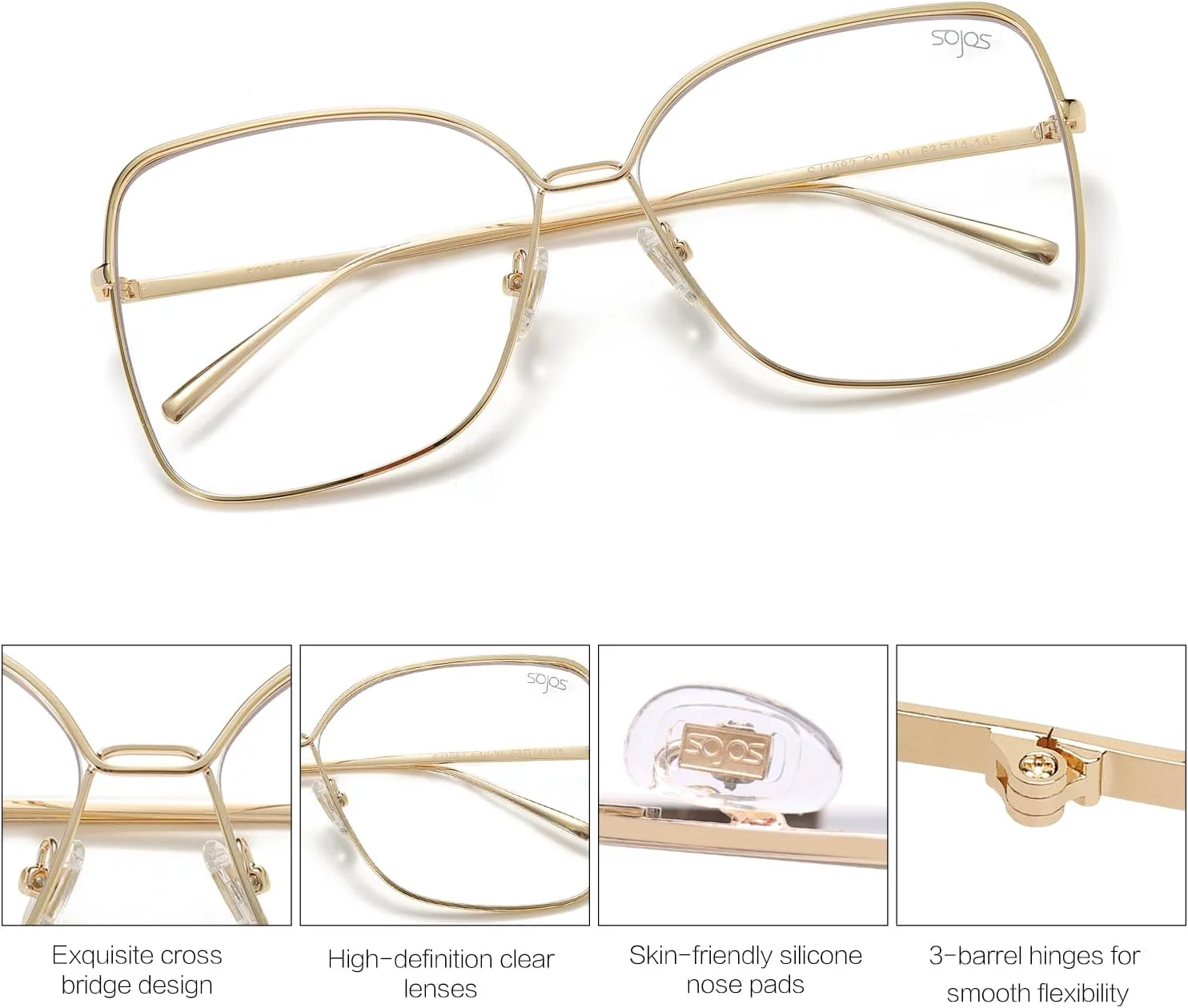 

SOJOS Модные квадратные солнцезащитные очки большого размера для женщин и мужчин, защита от УФ-излучения UV400, дизайнерские очки SJ1082, Yellow Gold/Clear