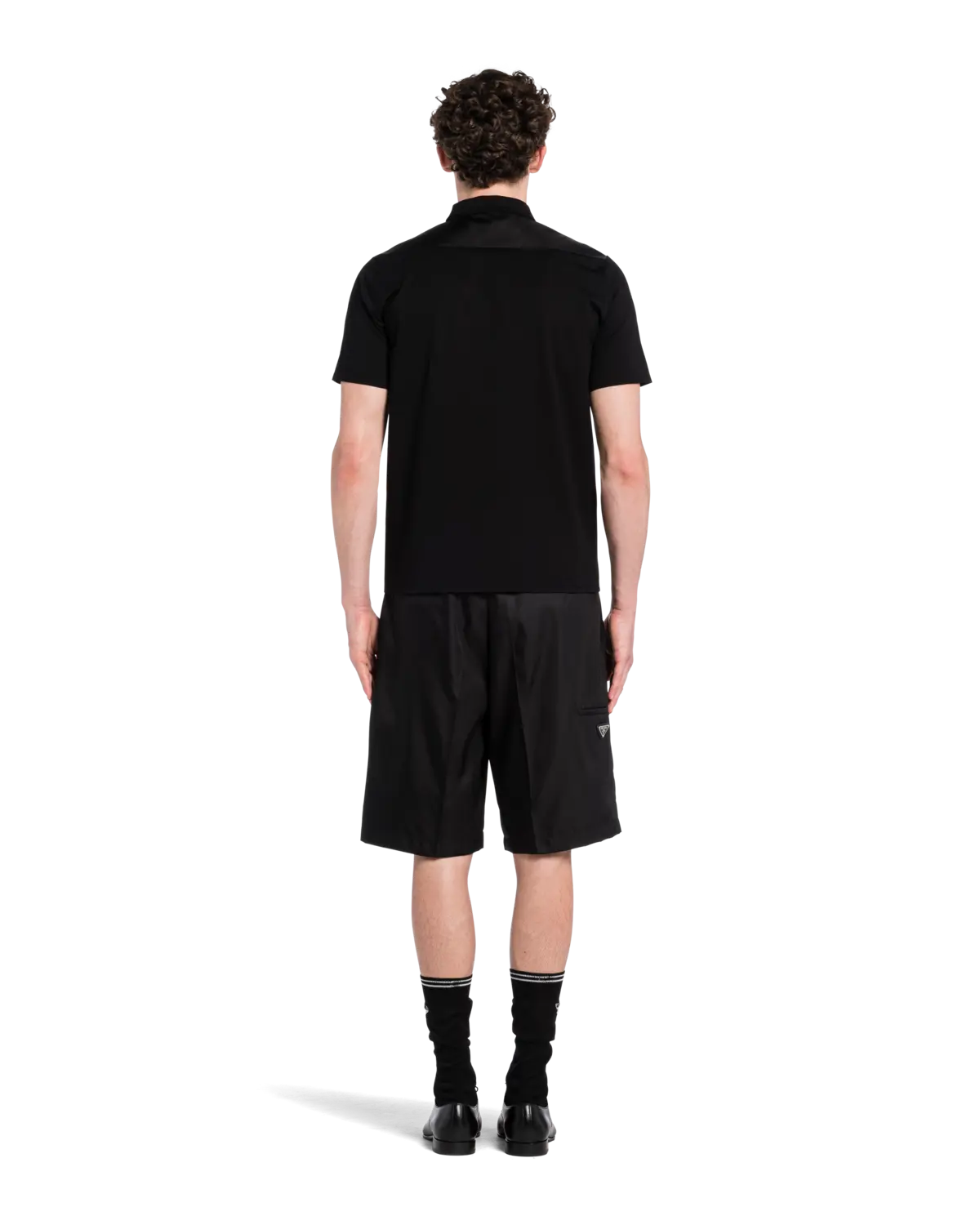 Поло из эластичного хлопка с деталями из Re-Nylon Prada, черный — фото 4
