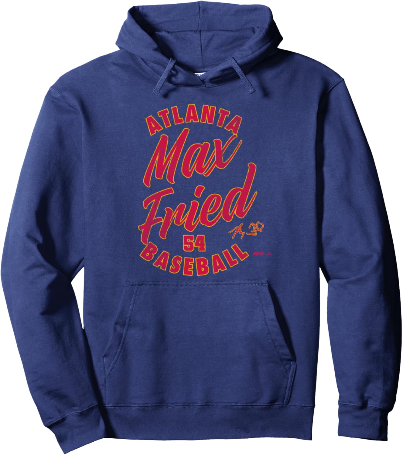 

Худи Max Fried Atlanta Baseball Vintage Cursive MLBPA Ryno Sports, темно-синий