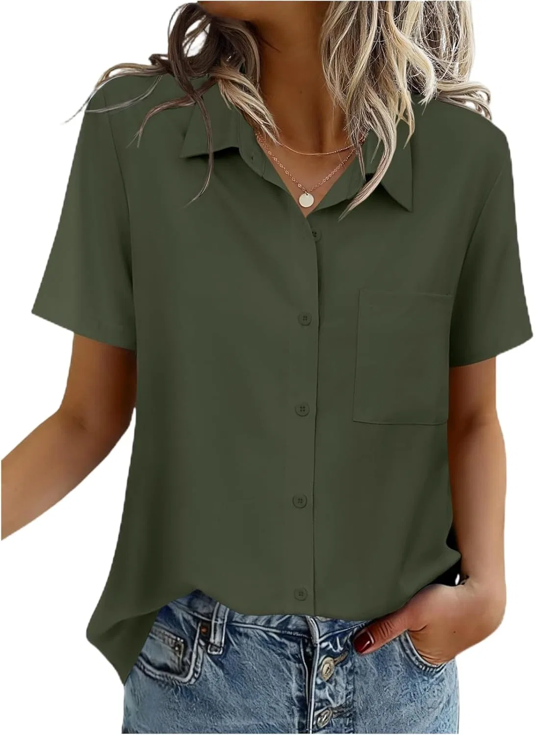 Блуза с принтом, Women's 2026 Fashion, Army Green