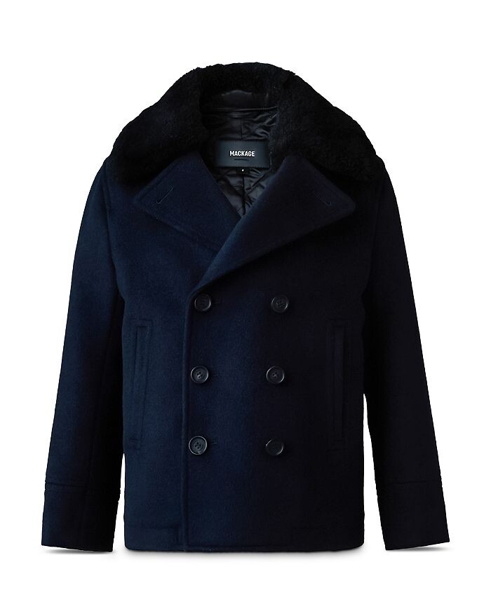 

Бушлат Mackage унисекс Camden из смесовой шерсти с дубленочным воротником - Big Kid, синий