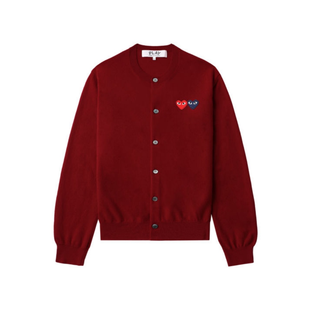 

CDG Play Вязаный кардиган унисекс бордового цвета с круглым вырезом