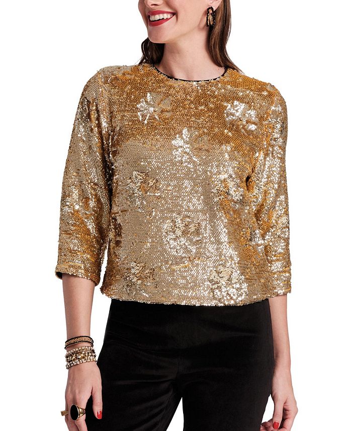 

Топ Taylor Sequin с цветочными пайетками Frances Valentine, золотой